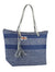 OCTAVE Ladies Summer Beach Tote Handbag - Striped Design With Tassel - Navy