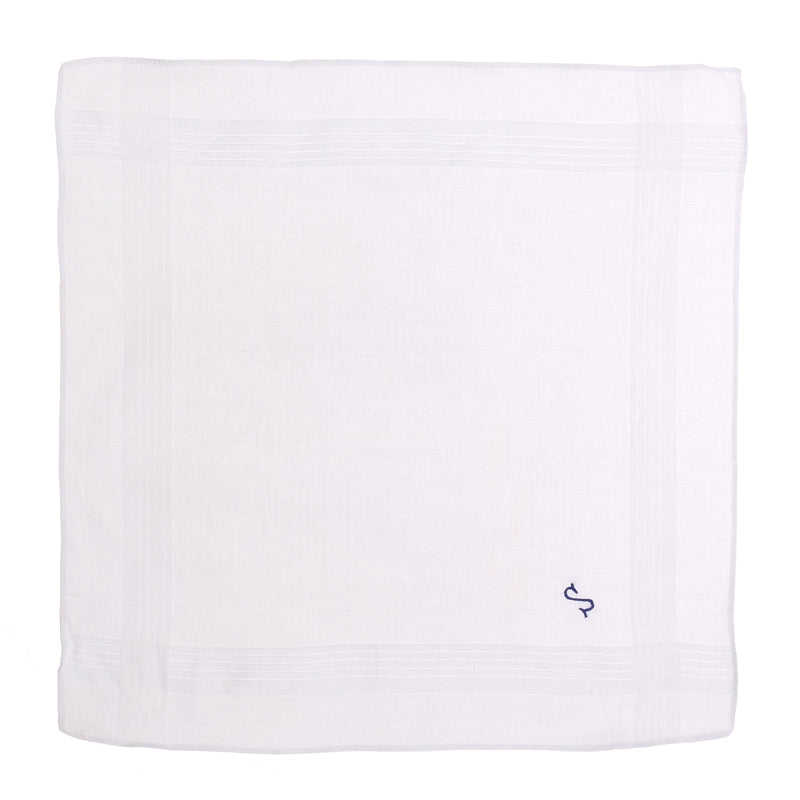 OCTAVE® Mens White 100% Cotton Embroidered With Blue Initial Handkerchiefs - Perfect Gift Idea