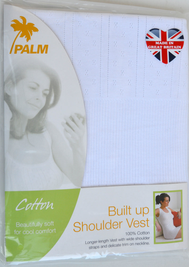 Palm British Made Ladies/Womens 100% Cotton Fancy Knit Built Up Shoulder Vest
