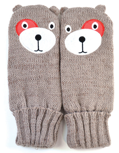 OCTAVE Girls Knitted Teddy Bear Face Mittens With Lurex