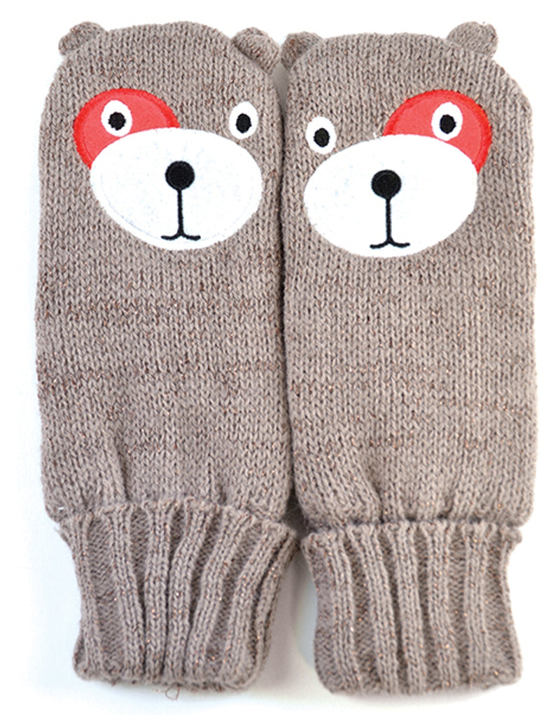 OCTAVE Girls Knitted Teddy Bear Face Mittens With Lurex