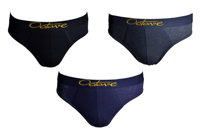 Octave Mens 100% Cotton Designer Classic Slip Briefs - 3 Pack