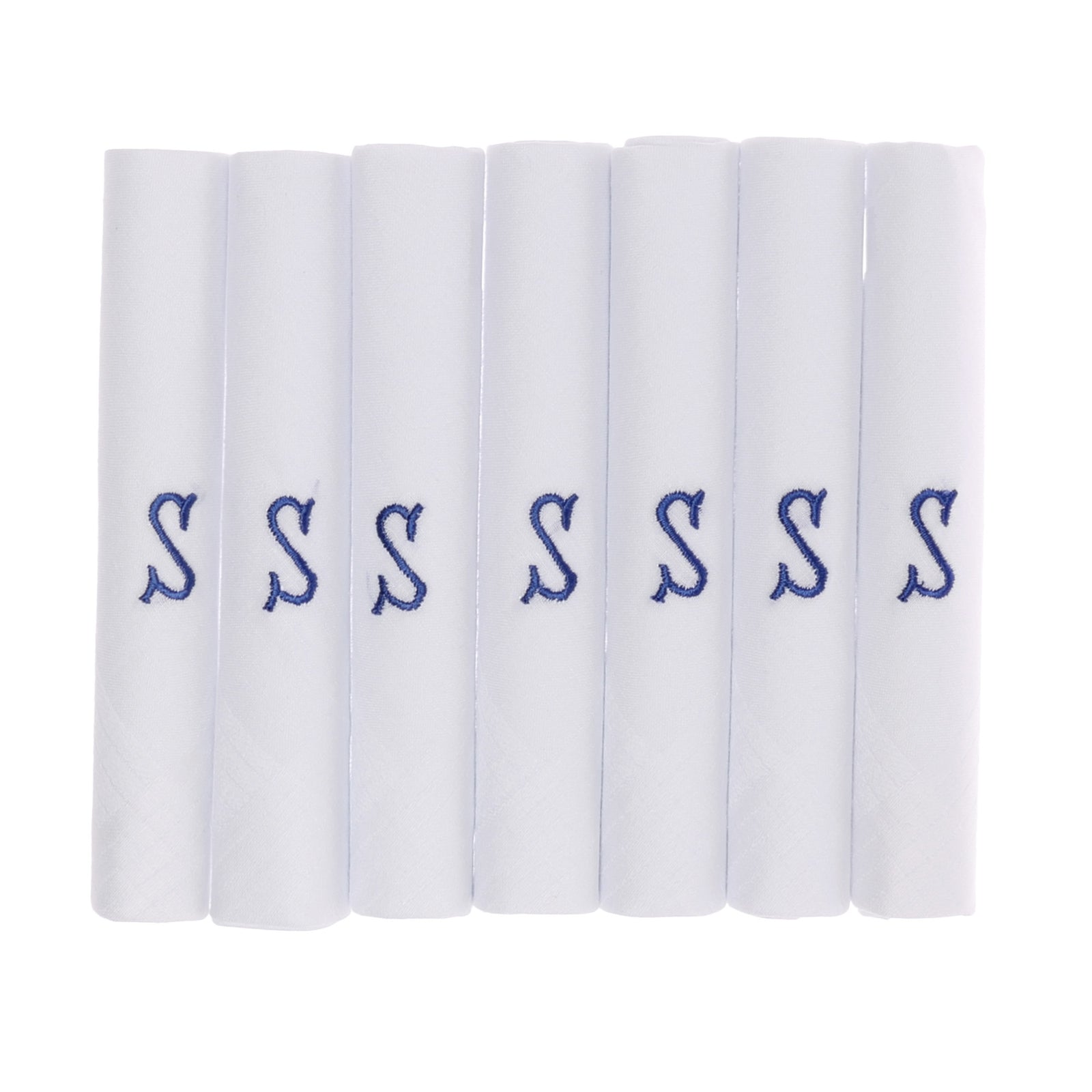 OCTAVE® Mens White 100% Cotton Embroidered With Blue Initial Handkerchiefs Gift Boxed 7 Pack - Perfect Gift Idea