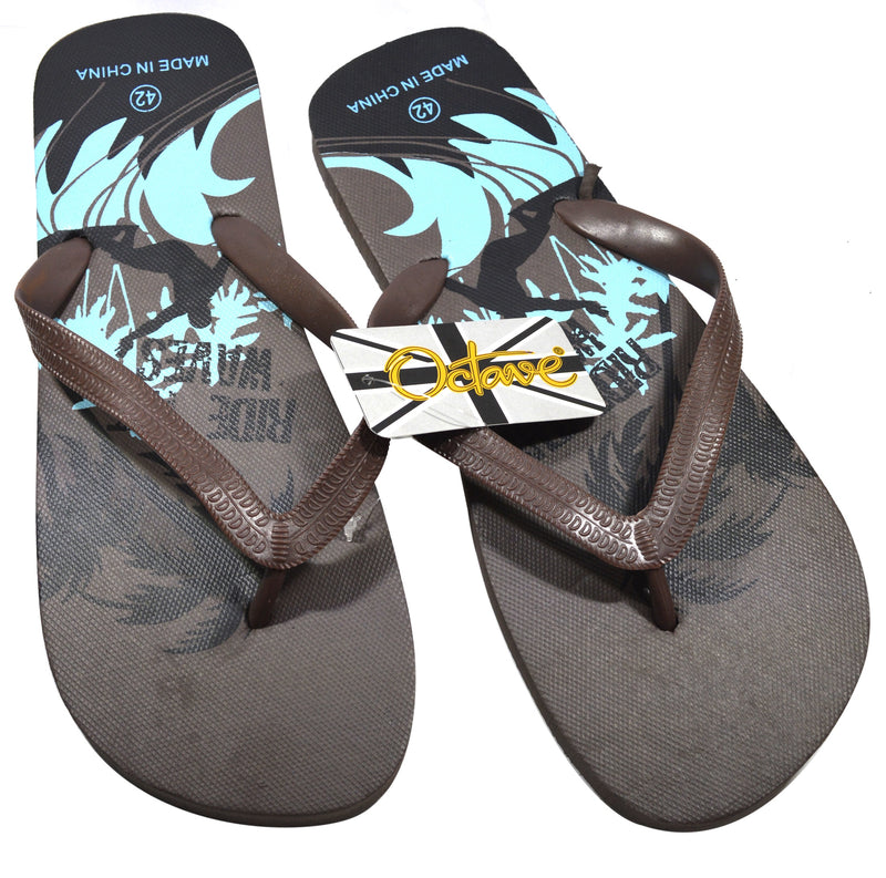 OCTAVE Mens Surfing Design Flip Flops - Brown