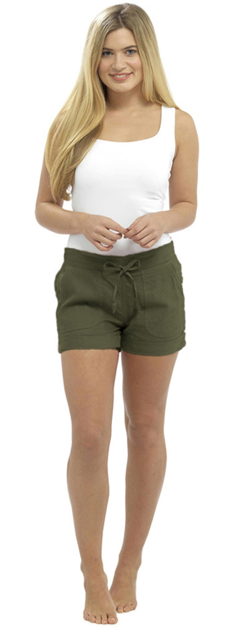 OCTAVE Ladies Linen Shortie Shorts - Khaki