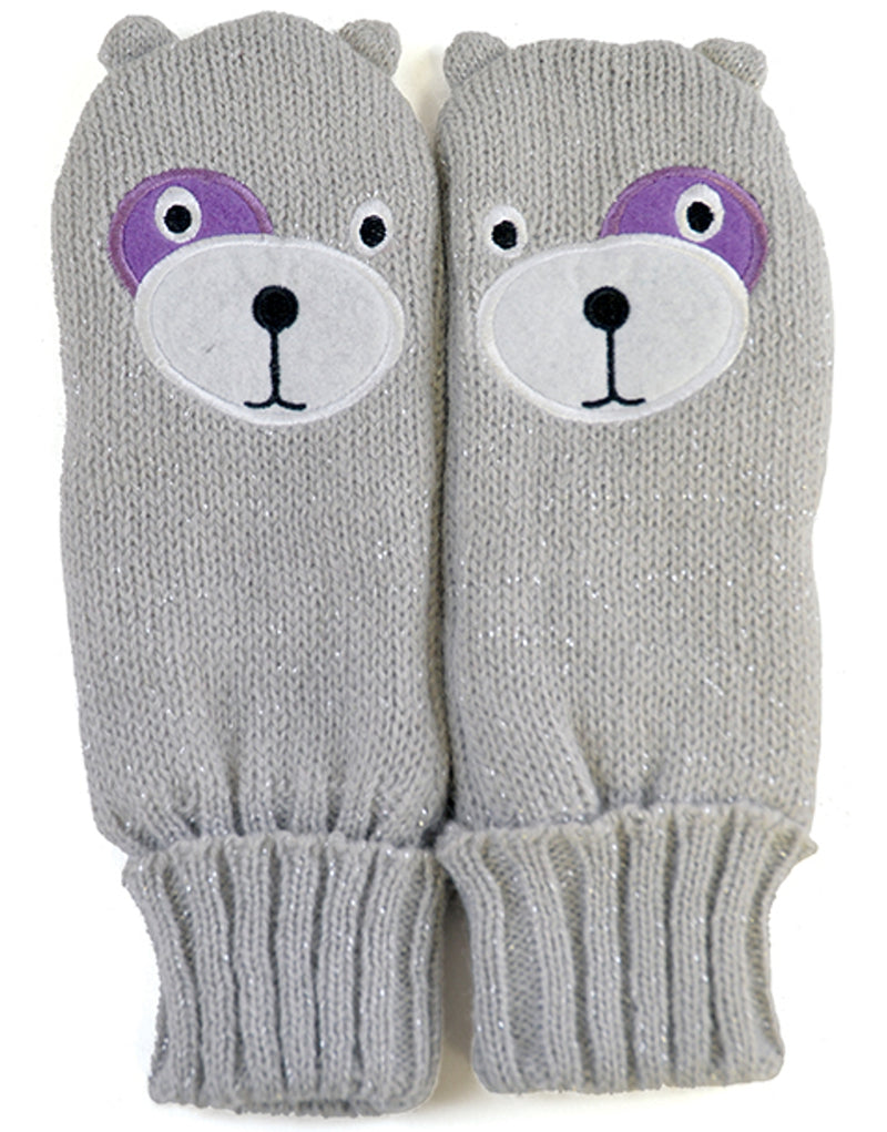 OCTAVE Girls Knitted Teddy Bear Face Mittens With Lurex
