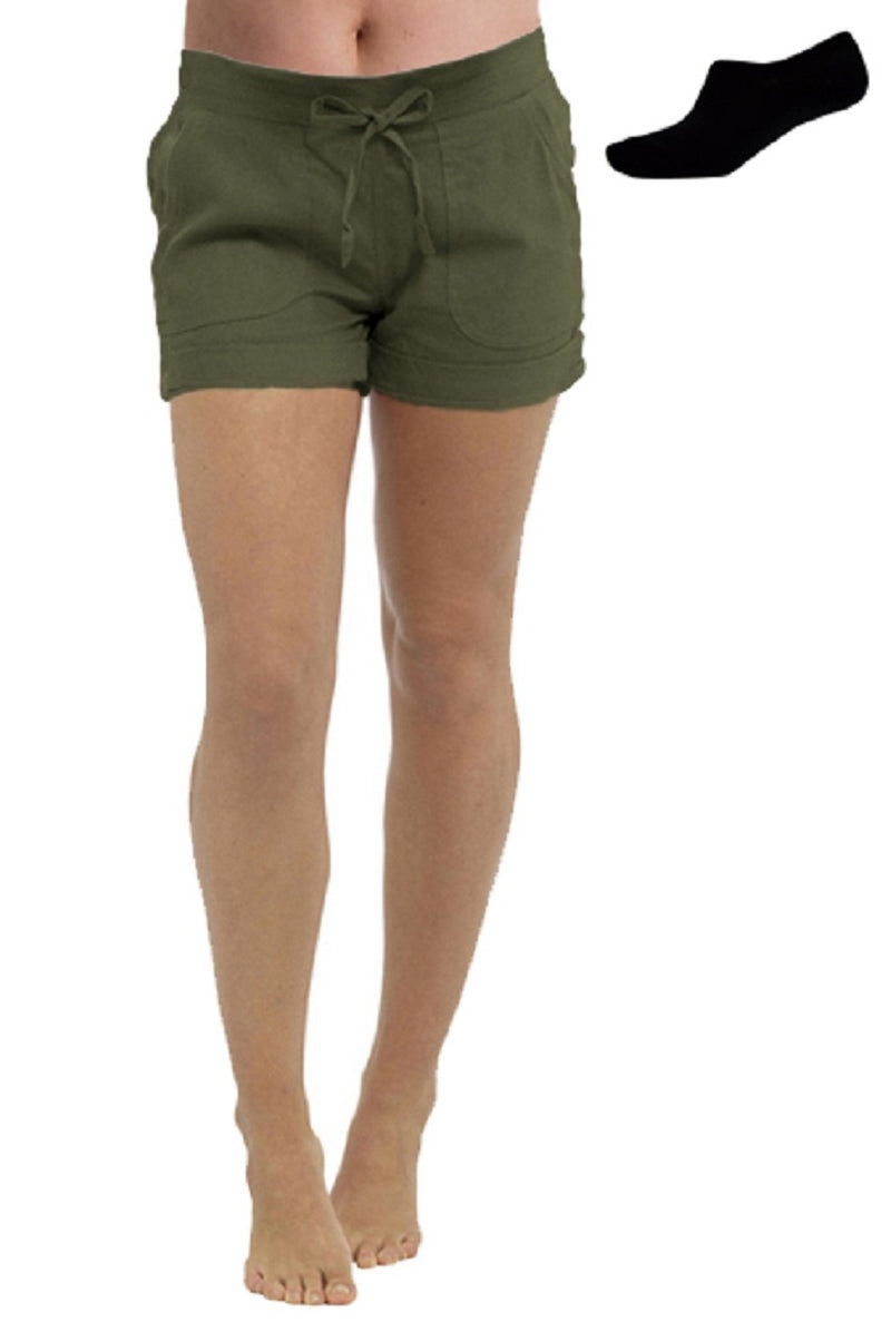 OCTAVE Ladies Linen Shortie Shorts - Khaki