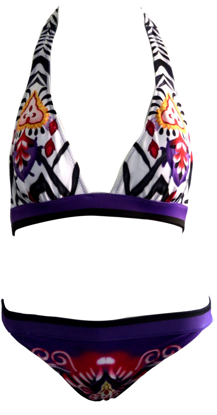 OCTAVE Ladies Sporty Floral Print Halter Neck With Tie Up Straps Bikini Set