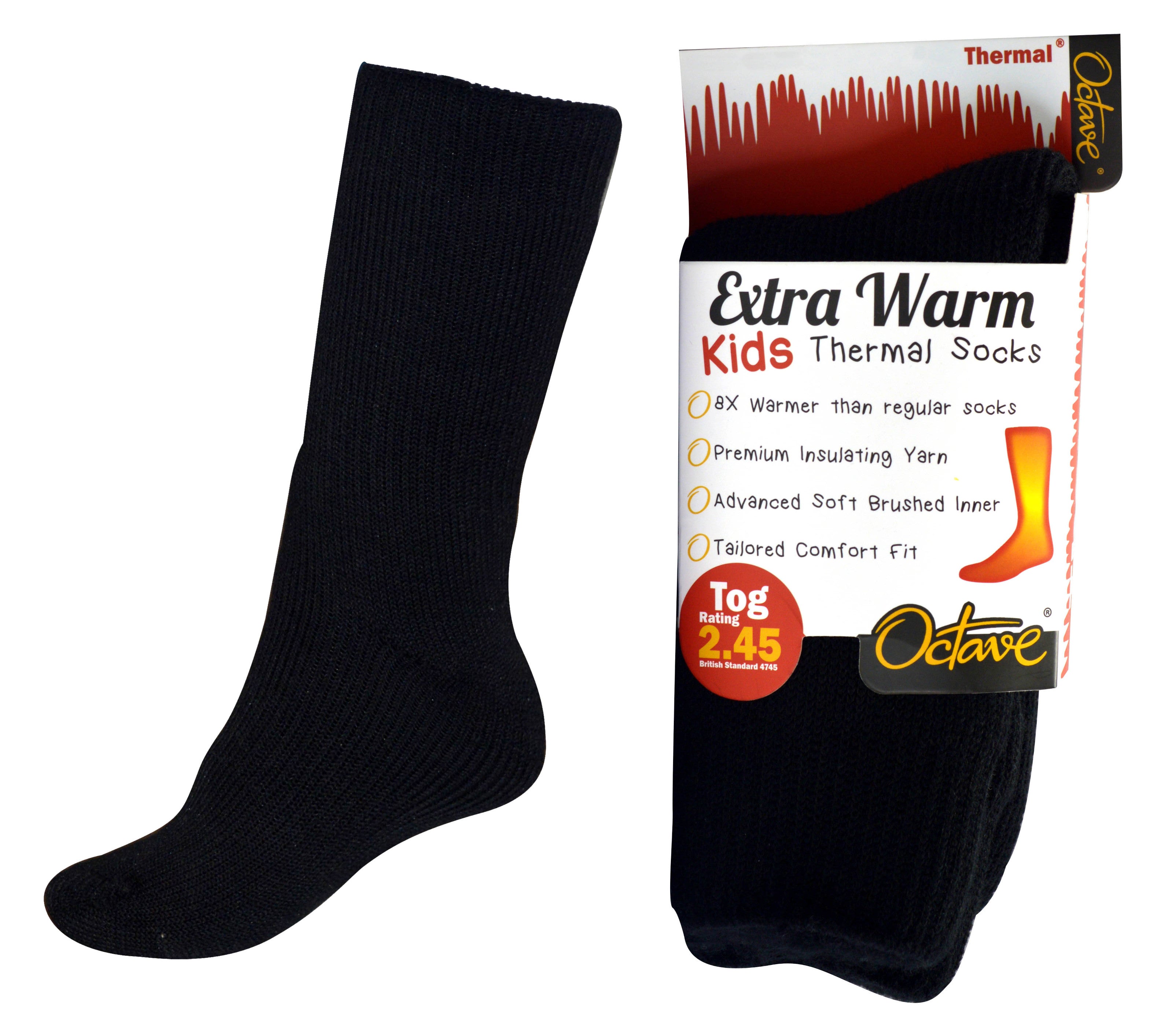 Octave® Kids Extra Warm Thermal Socks TOG Black British