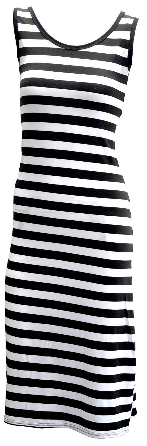 OCTAVE Ladies Maxi Dress Striped Design - Black & White