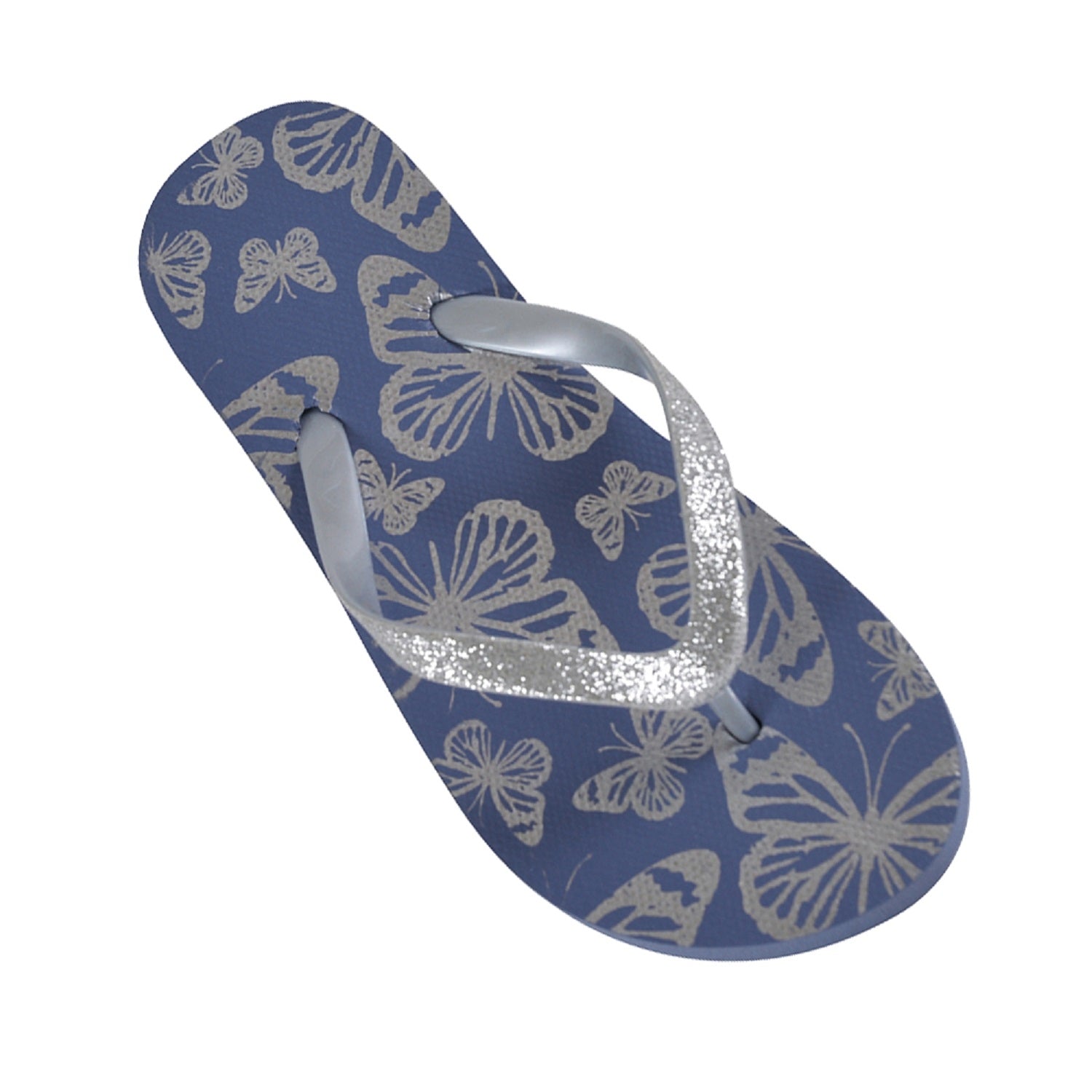OCTAVE Girls Summer Beach Wear Flip Flops - Silver Butterfly Design