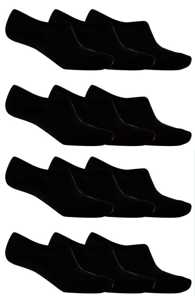 OCTAVE Unisex Plain Invisible Trainer Liner Socks - 12 Pack Black
