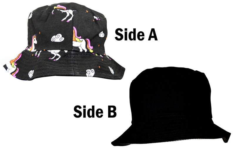 OCTAVE Reversible Bucket Hat - Black Unicorn Print / Black