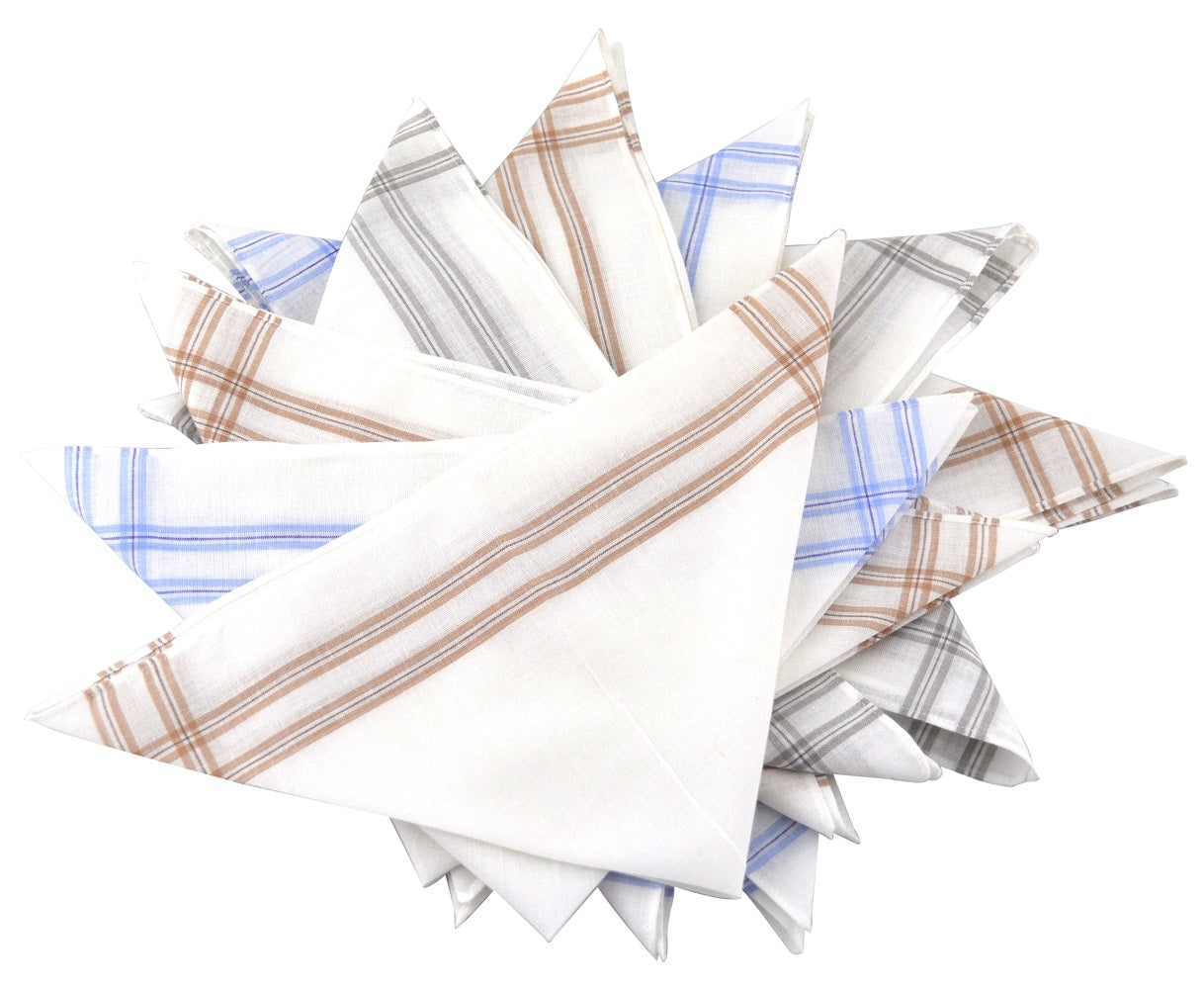 OCTAVE Mens White Handkerchiefs With Stripes - 10 Pack