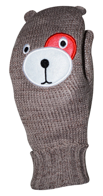 OCTAVE Girls Knitted Teddy Bear Face Mittens With Lurex