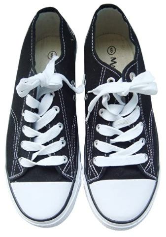 Octave® Mens Retro Vintage Classic Style Black Lace Up Canvas Pump Shoes with White Toe Cap/Box - Size 7