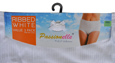 Passionelle Womens ribbed white brief packs